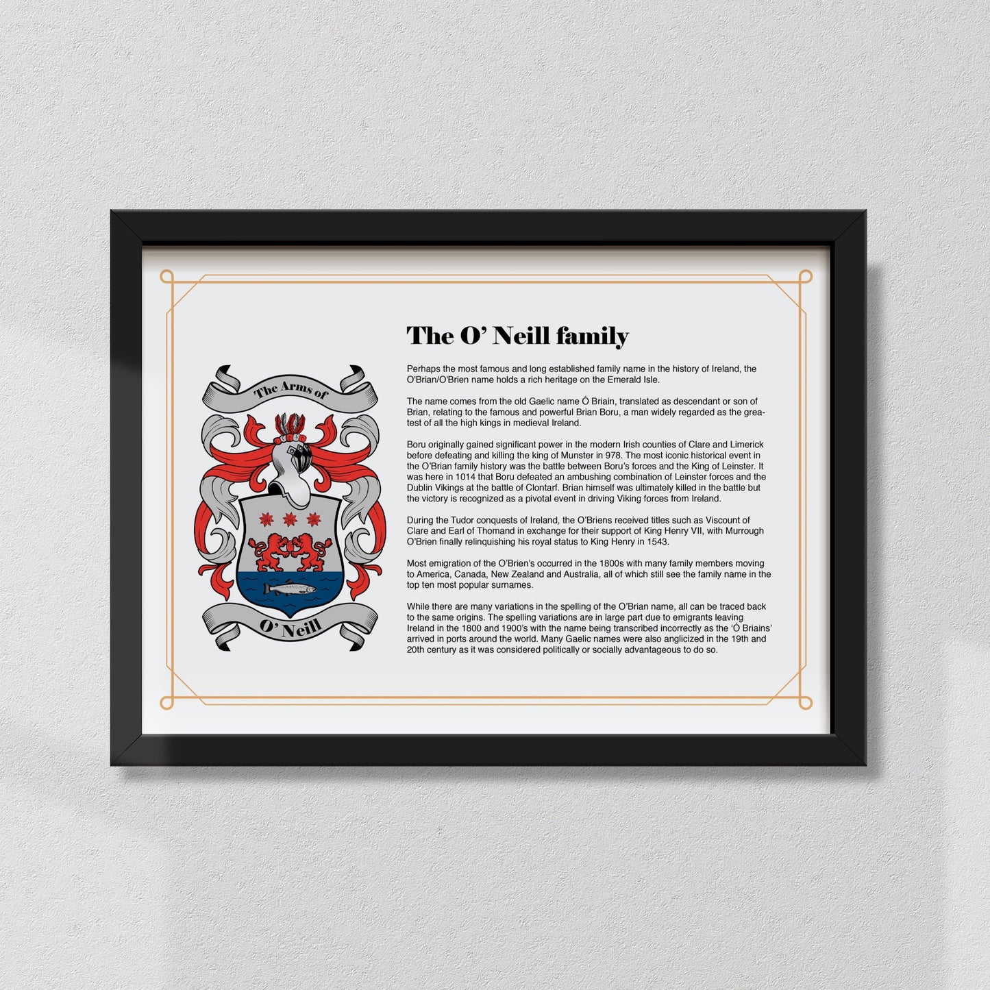 Research + crest & history print (Framed - Black wood)