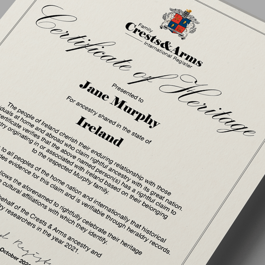 Certificate of Heritage.