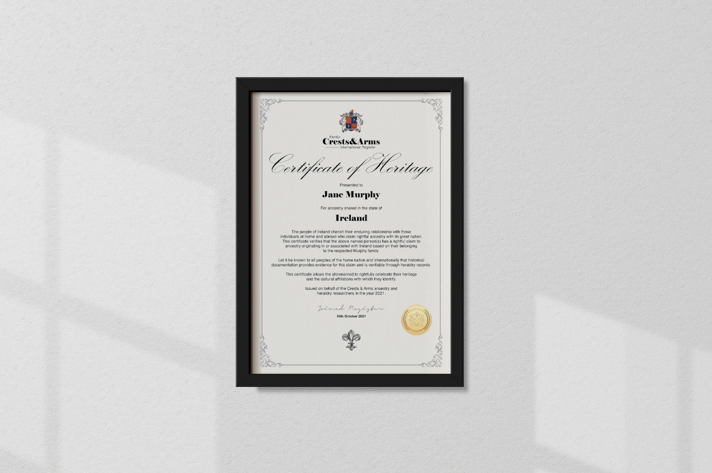 Certificate of Heritage (Parchment - NO FRAME)