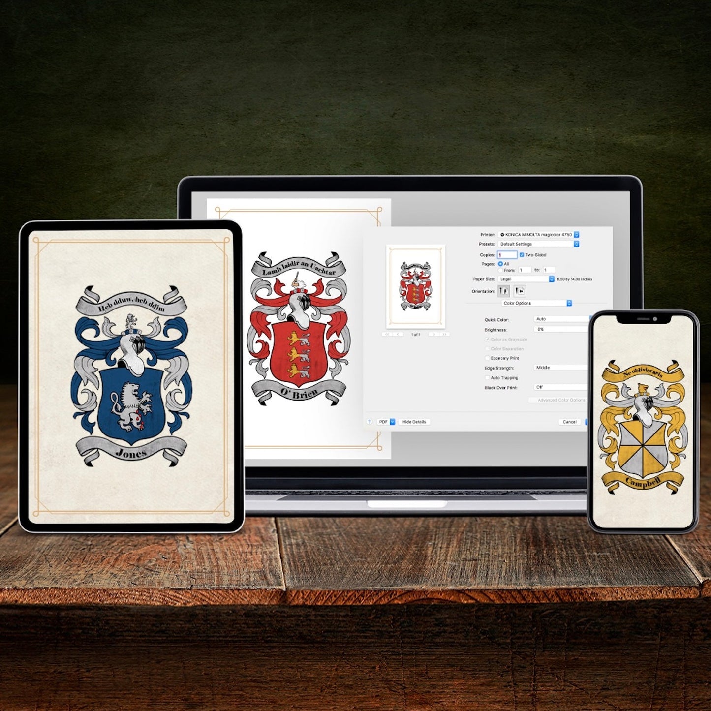 Research + Family Crest Print (Parchment - NO FRAME)