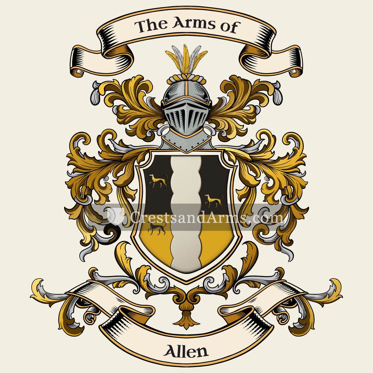 The Allen coat of arms, drawn from the recorded blazon