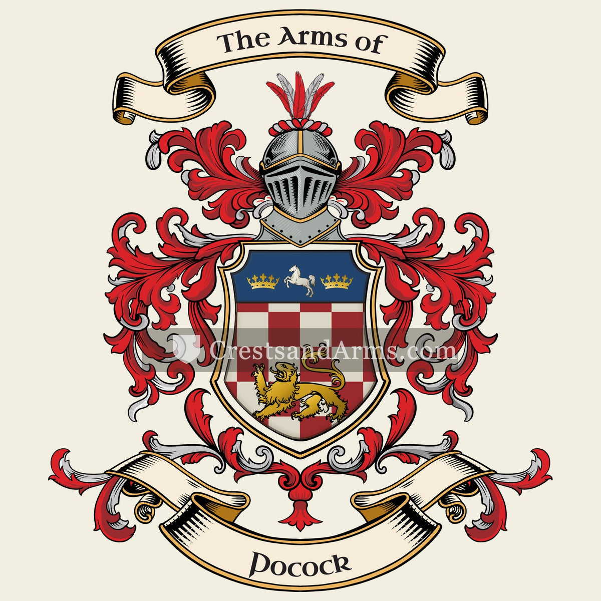 The Pocock coat of arms, drawn from the recorded blazon