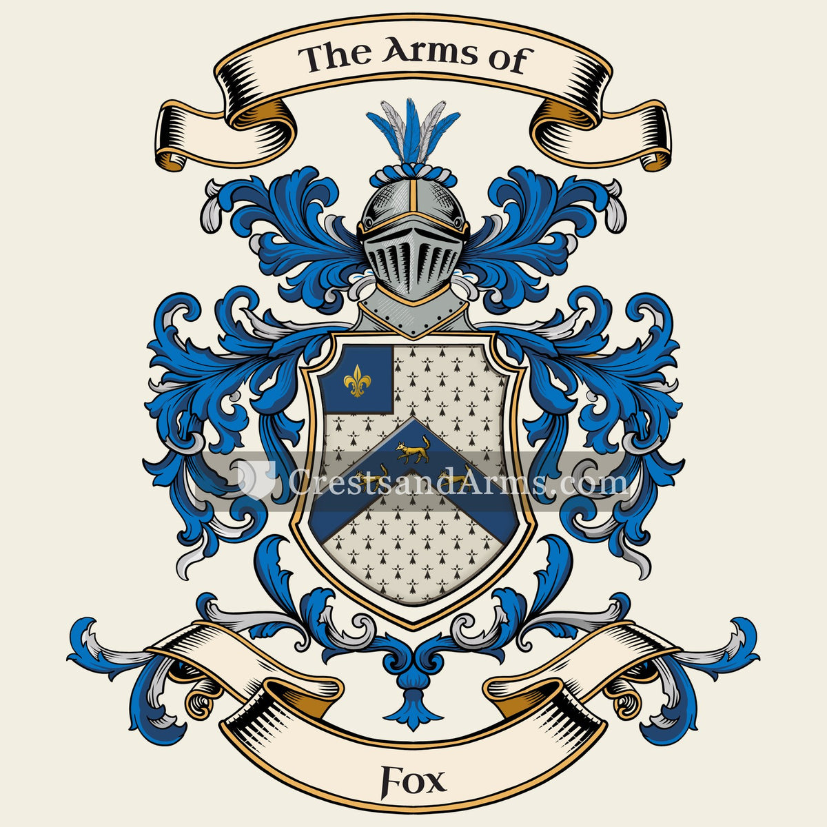 The Fox coat of arms, drawn from the recorded blazon