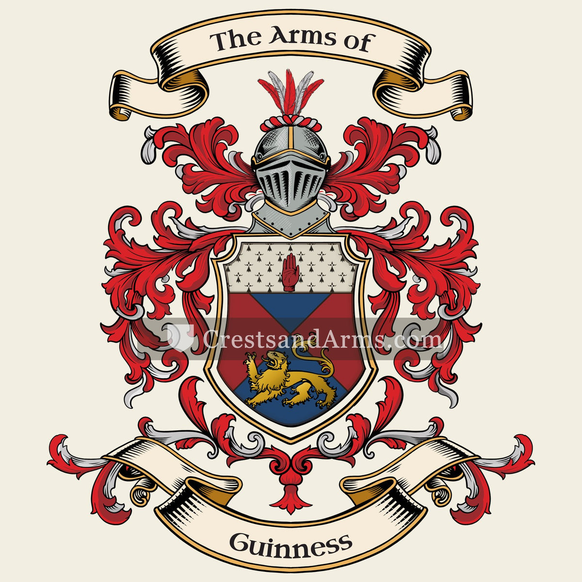 The Guinness coat of arms, drawn from the recorded blazon