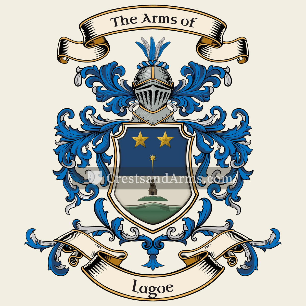 The Lagoe coat of arms, drawn from the recorded blazon