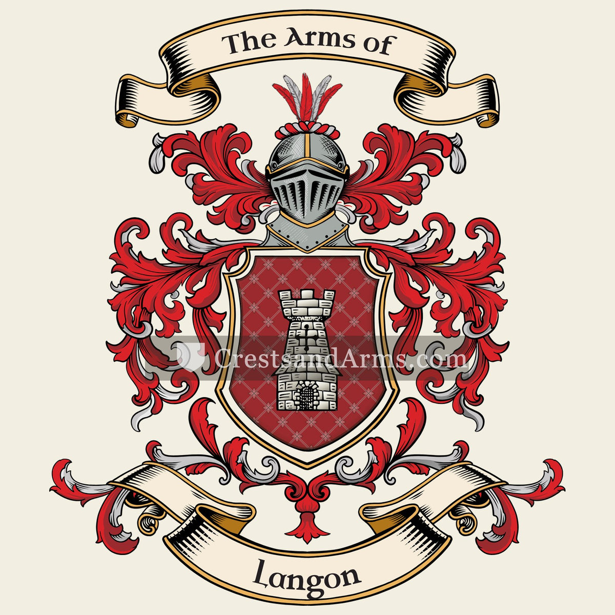 The Langon coat of arms, drawn from the recorded blazon