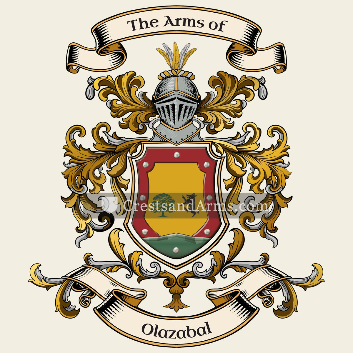 The Olazabal coat of arms, drawn from the recorded blazon