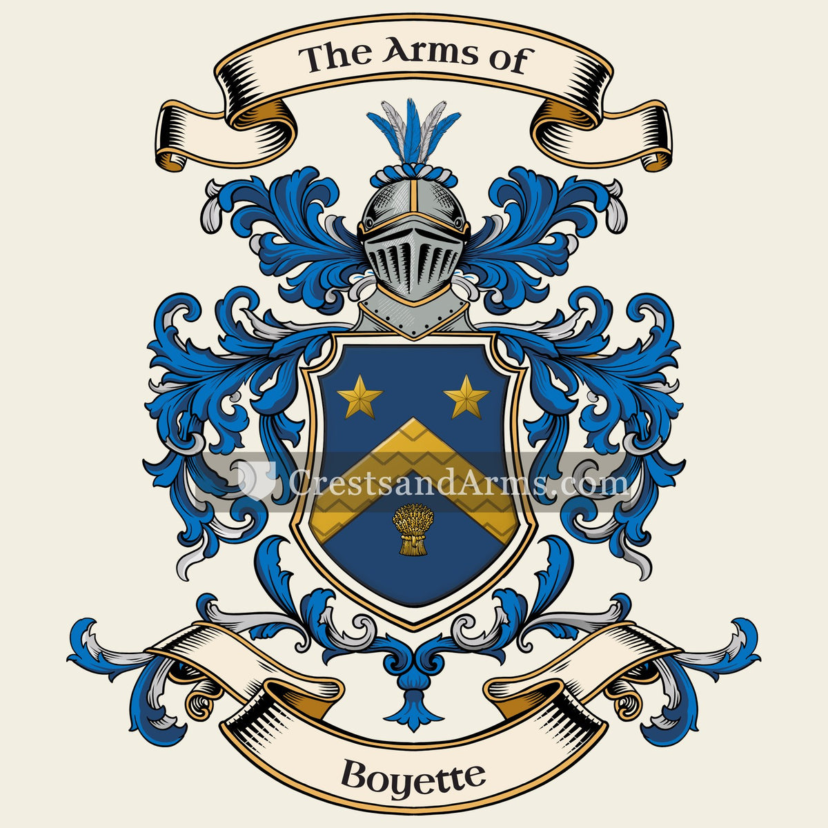 The Boyette coat of arms, drawn from the recorded blazon