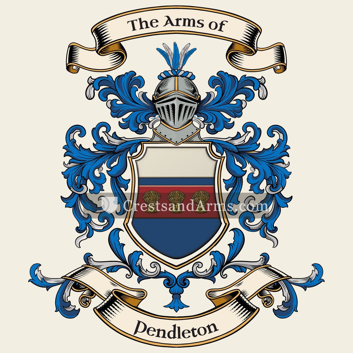 The Pendleton coat of arms, drawn from the recorded blazon