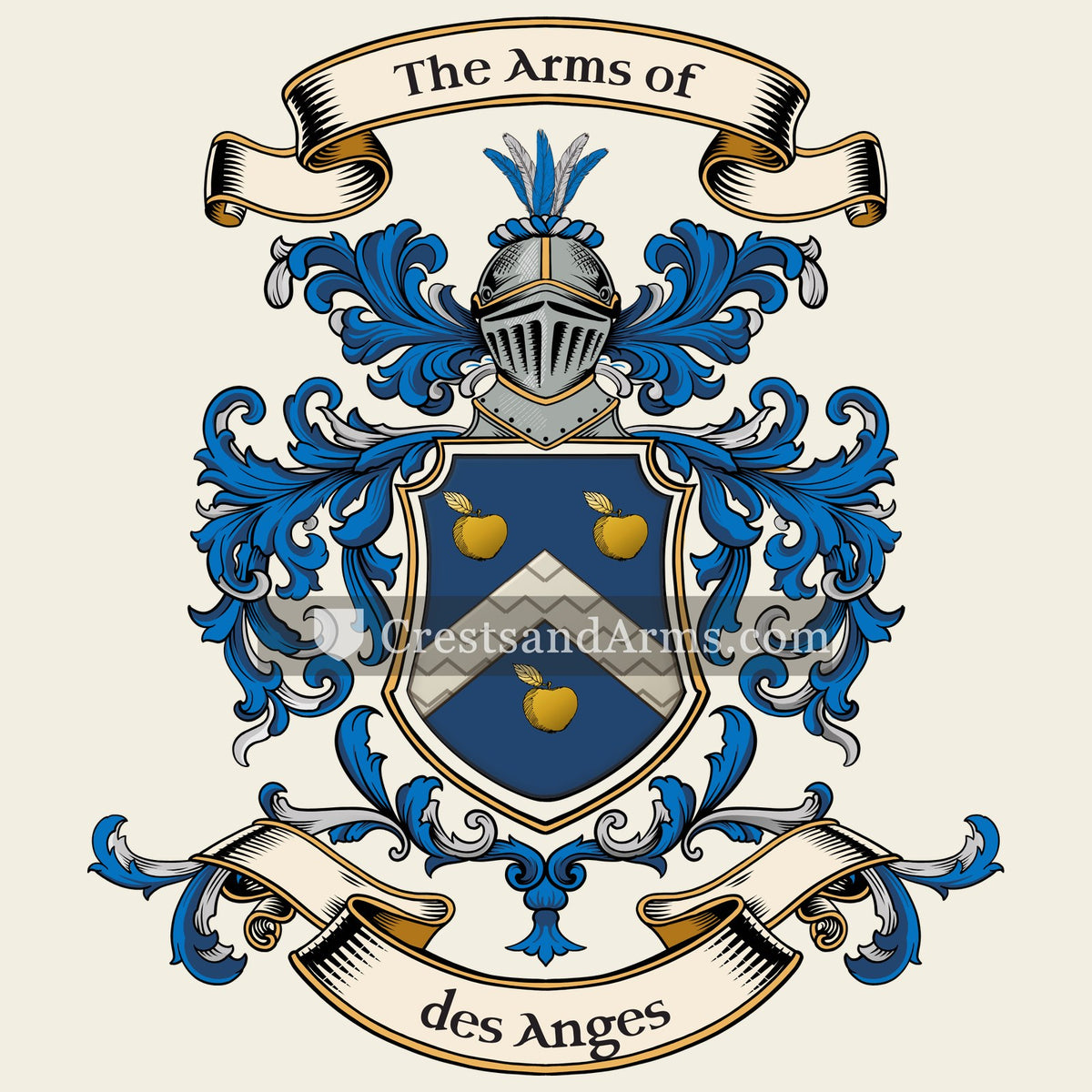 The des Anges coat of arms, drawn from the recorded blazon