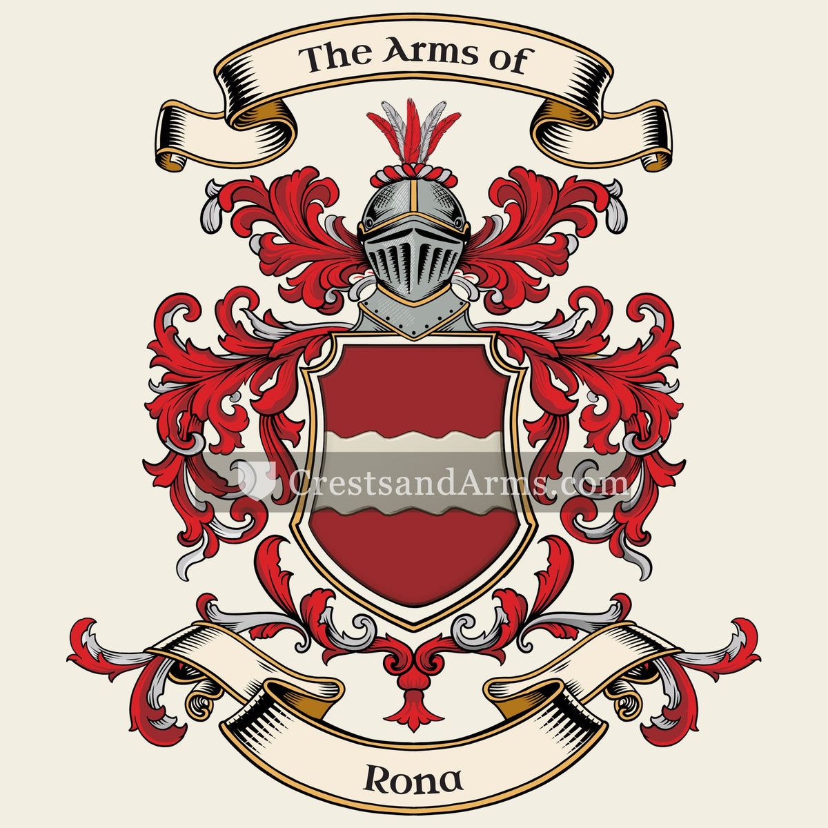 The Rona coat of arms, drawn from the recorded blazon