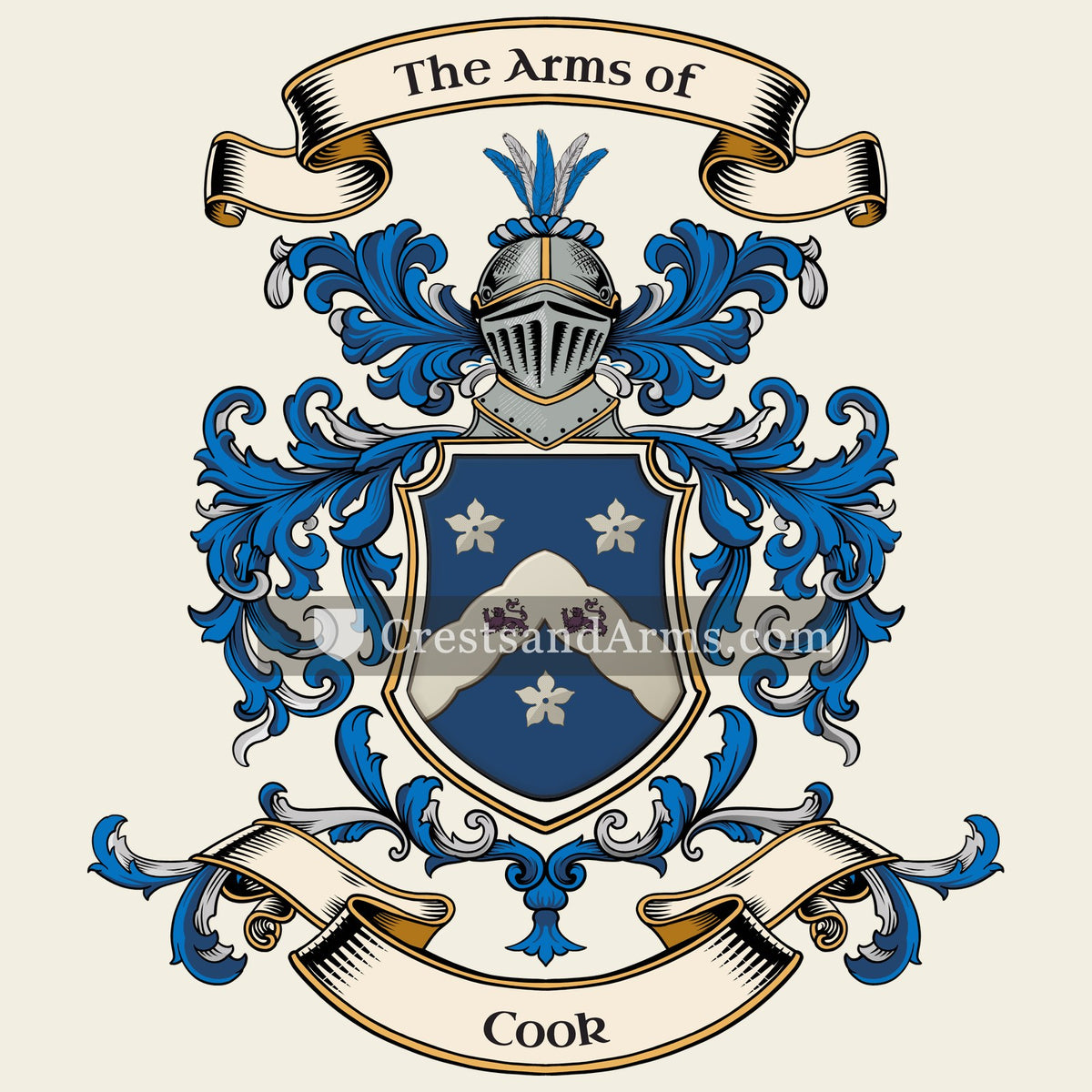 The Cook coat of arms, drawn from the recorded blazon