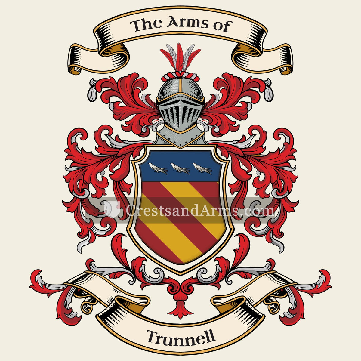 The Trunnell coat of arms, drawn from the recorded blazon