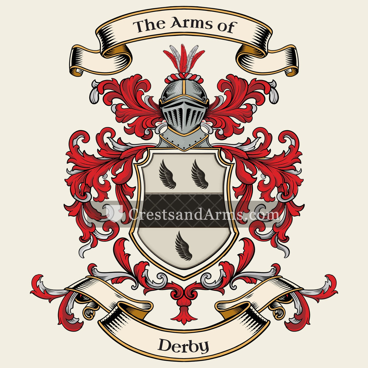 The Derby coat of arms, drawn from the recorded blazon