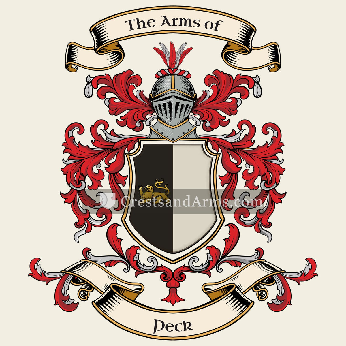 The Peck coat of arms, drawn from the recorded blazon