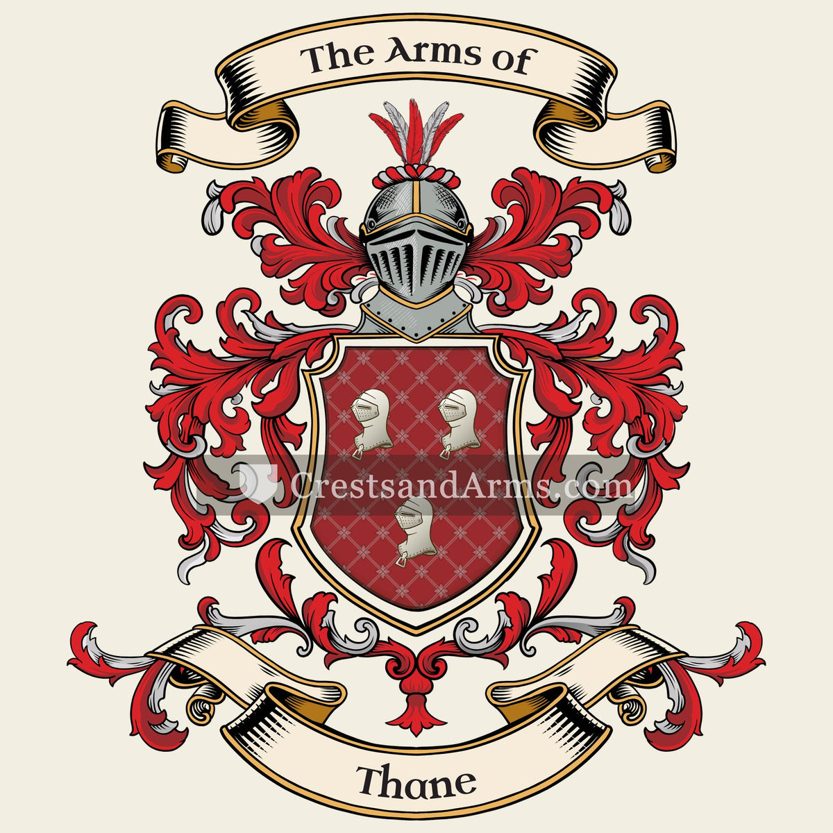 The Thane coat of arms, drawn from the recorded blazon