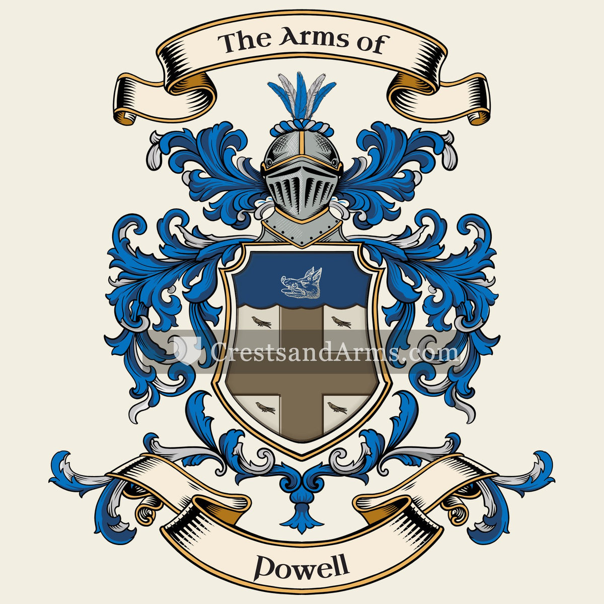 The Powell coat of arms, drawn from the recorded blazon