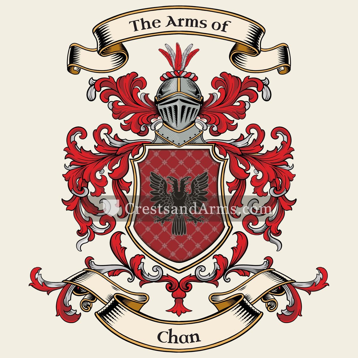 The Chan coat of arms, drawn from the recorded blazon