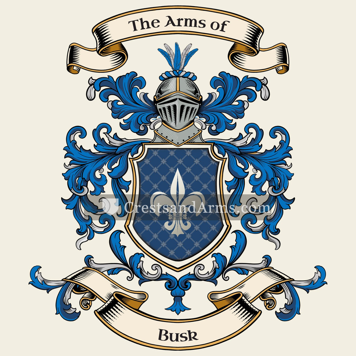 The Busk coat of arms, drawn from the recorded blazon