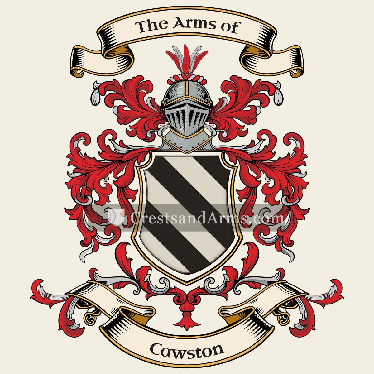 The Cawston coat of arms, drawn from the recorded blazon