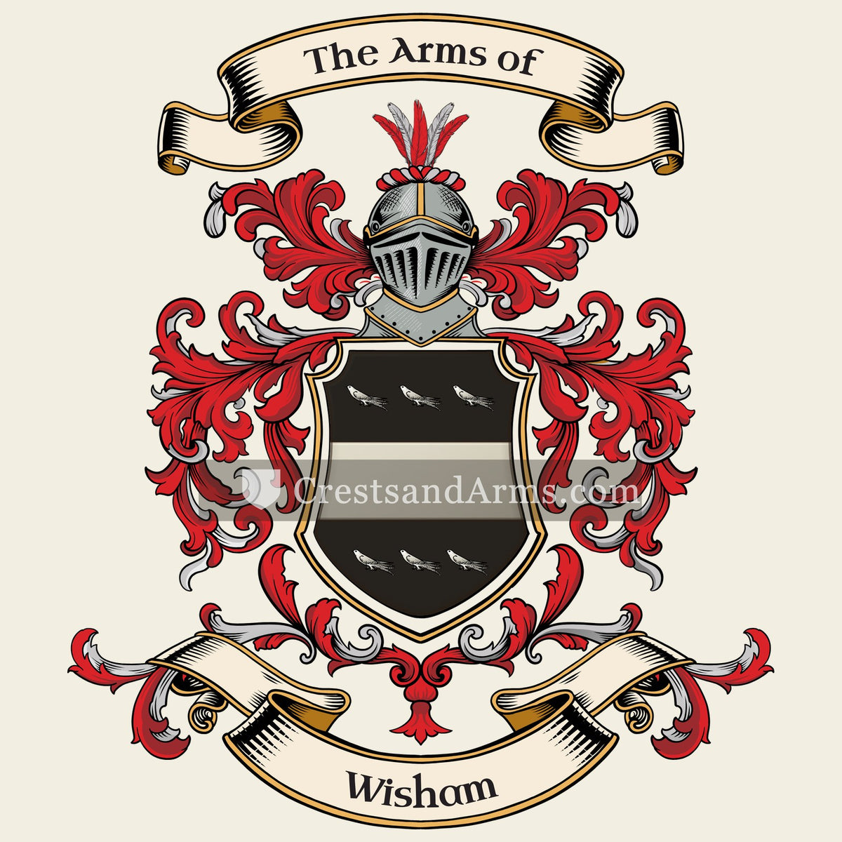 The Wisham coat of arms, drawn from the recorded blazon