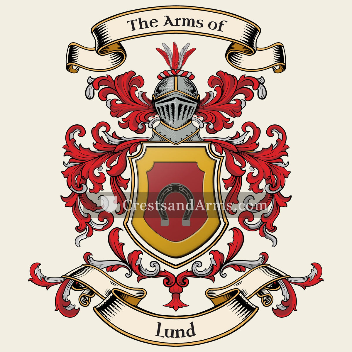 The Lund coat of arms, drawn from the recorded blazon