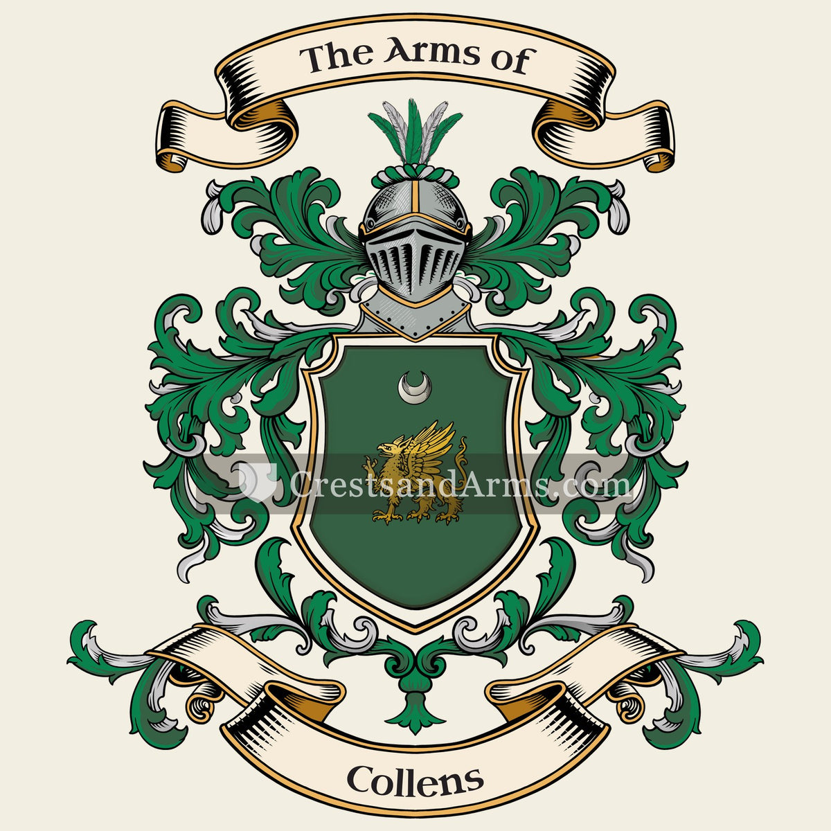 The Collens coat of arms, drawn from the recorded blazon