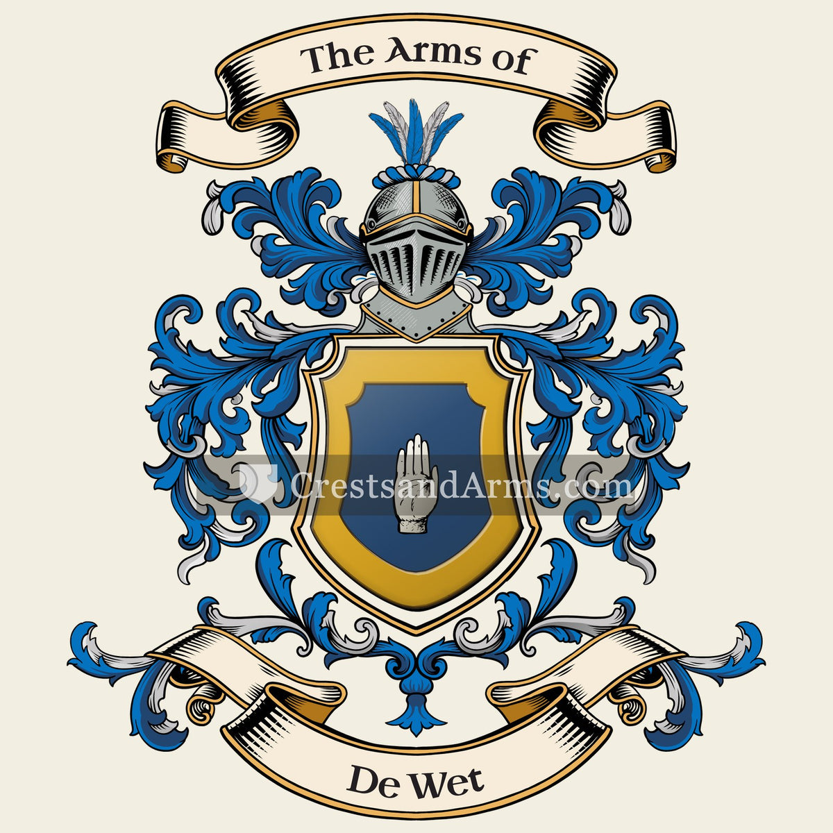 The De Wet coat of arms, drawn from the recorded blazon