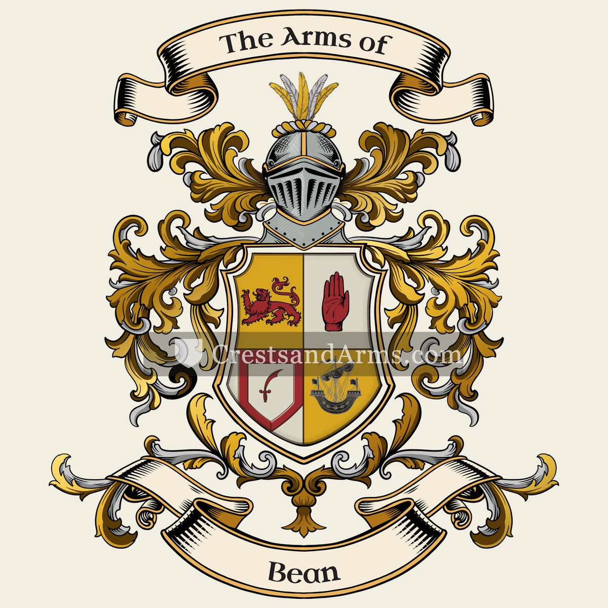 The Bean coat of arms, drawn from the recorded blazon