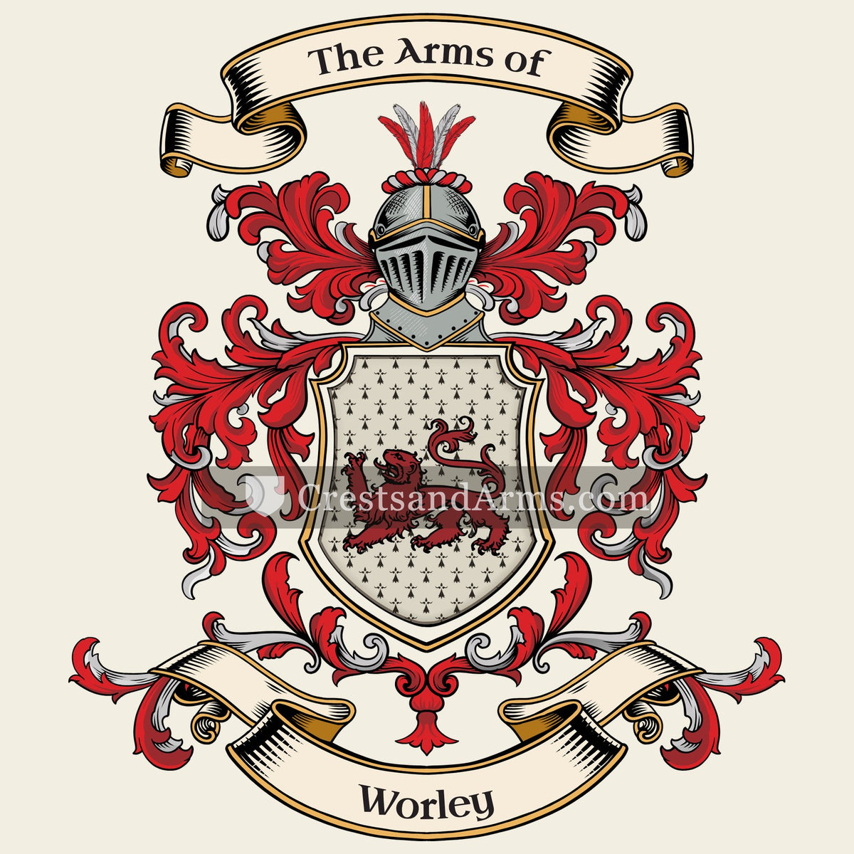 The Worley coat of arms, drawn from the recorded blazon