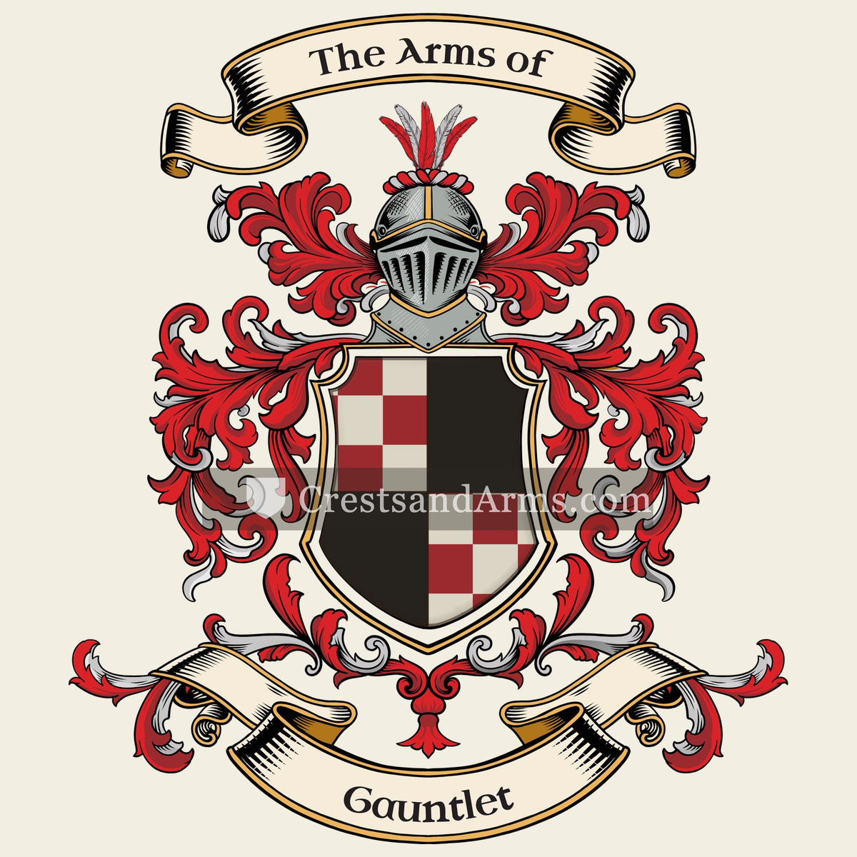 The Gauntlet coat of arms, drawn from the recorded blazon