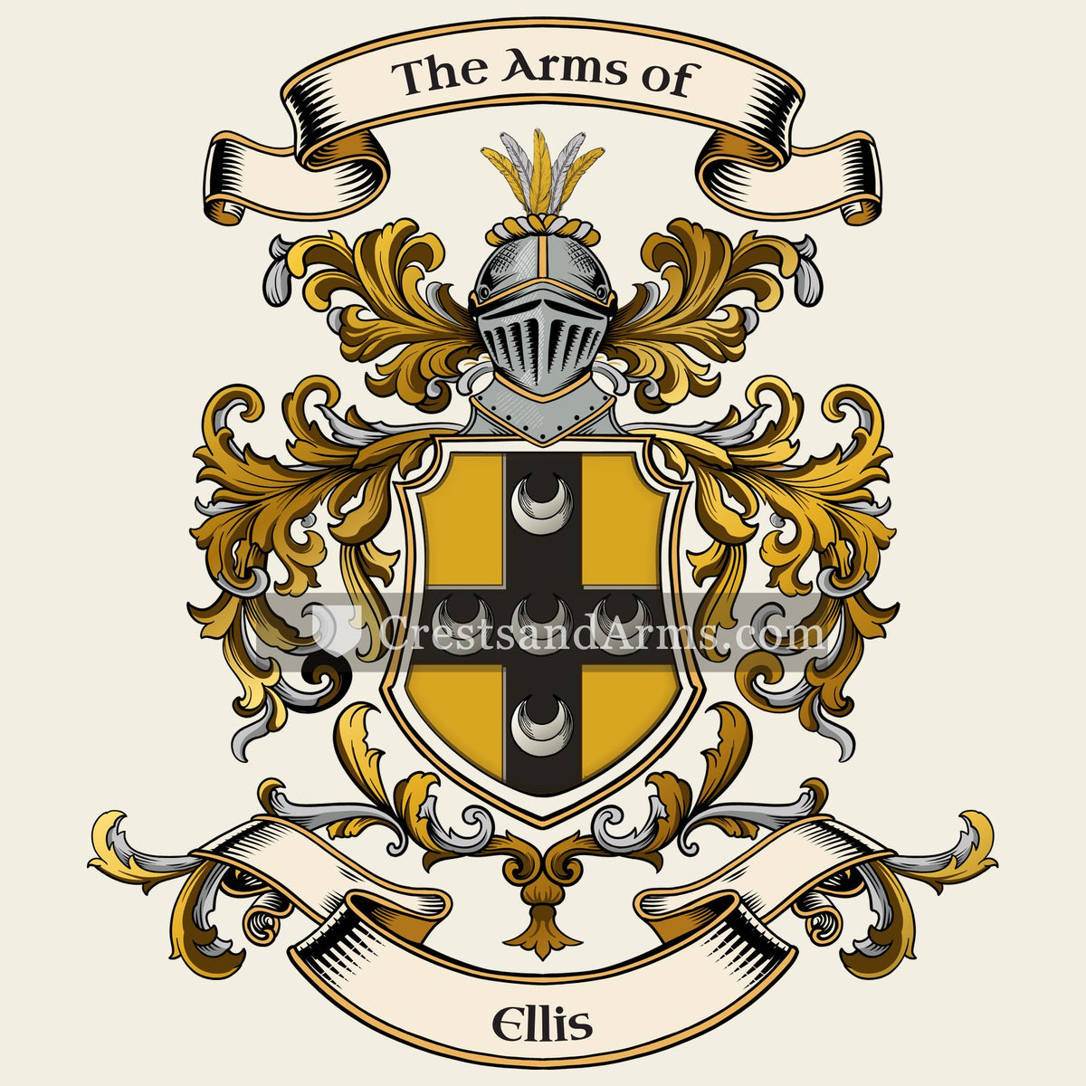 The Ellis coat of arms, drawn from the recorded blazon