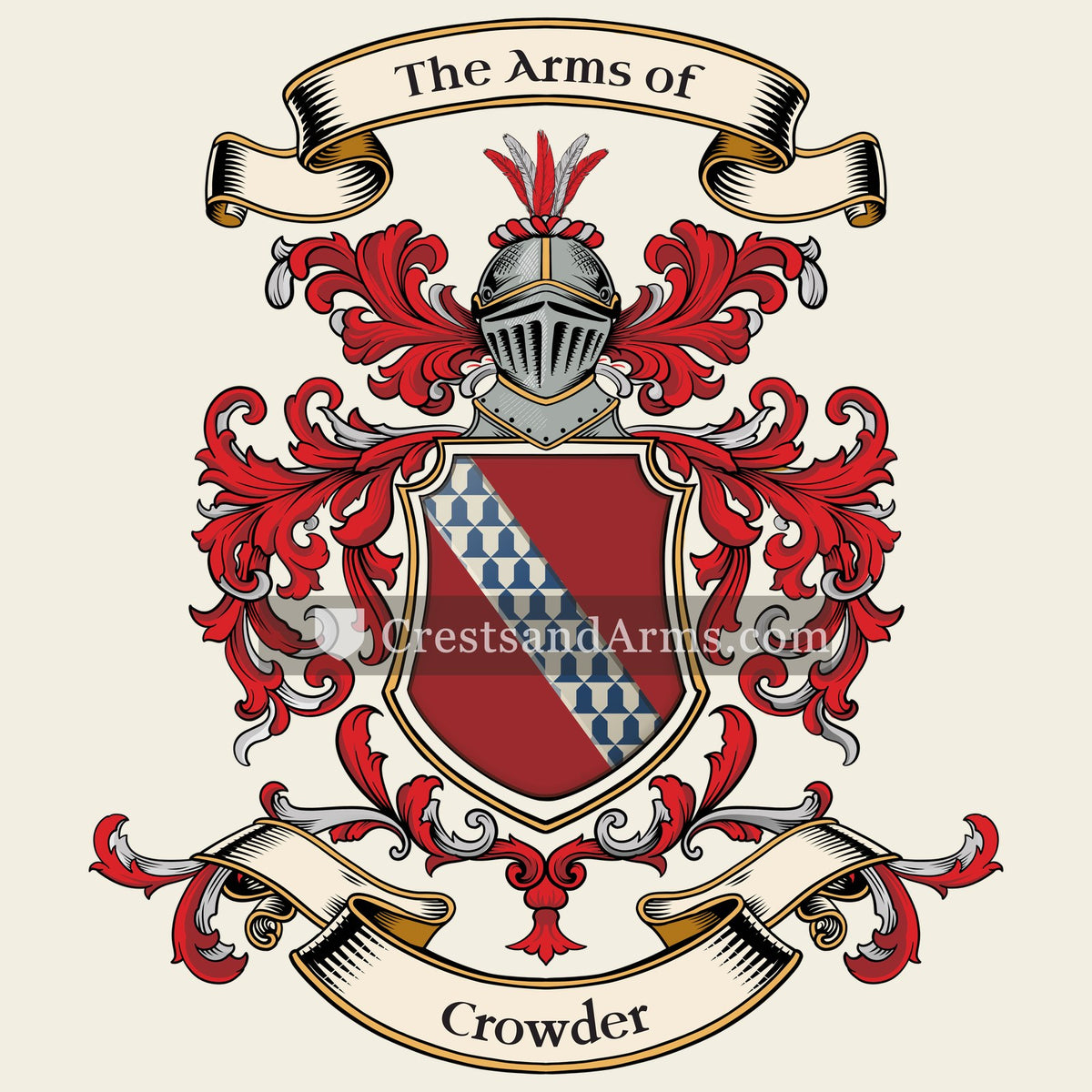 The Crowder coat of arms, drawn from the recorded blazon