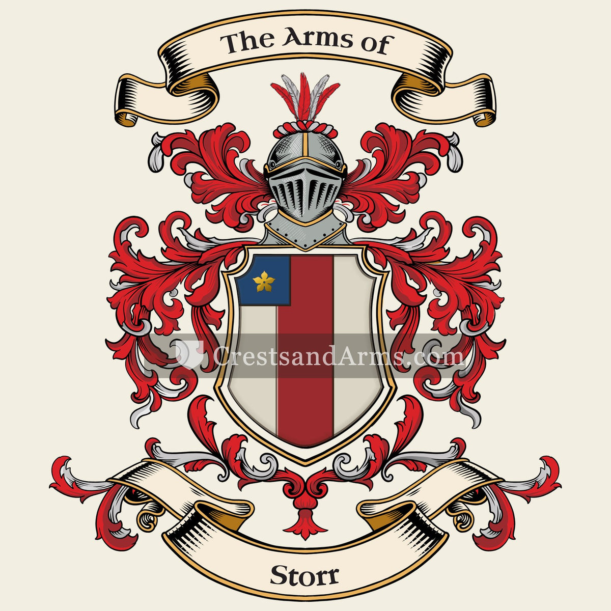 The Storr coat of arms, drawn from the recorded blazon