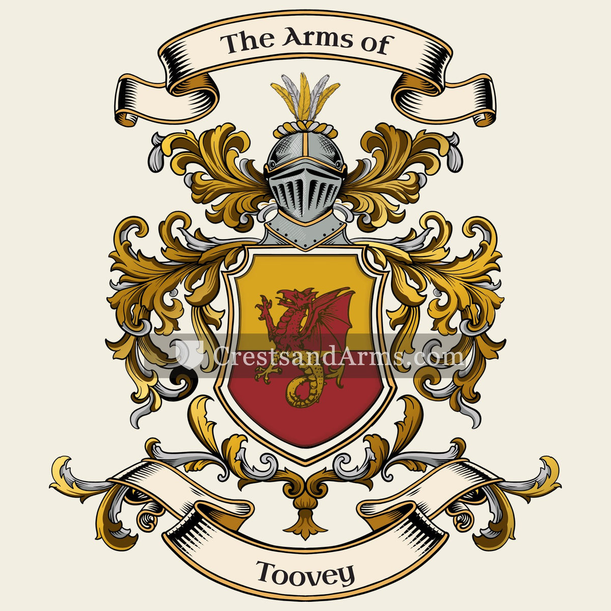 The Toovey coat of arms, drawn from the recorded blazon