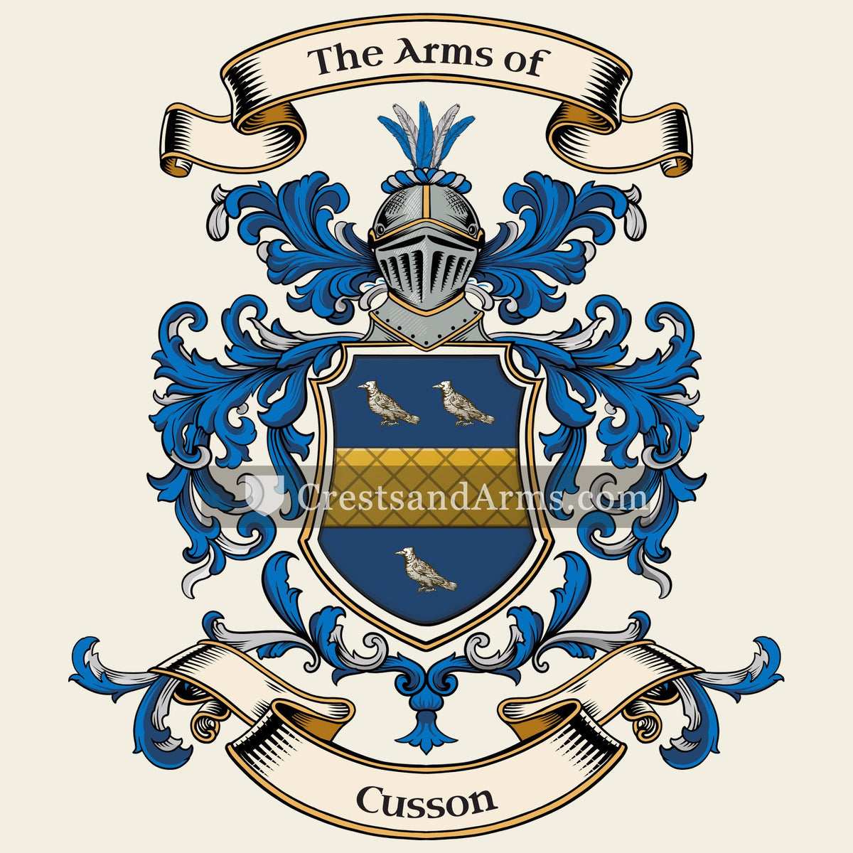 The Cusson coat of arms, drawn from the recorded blazon