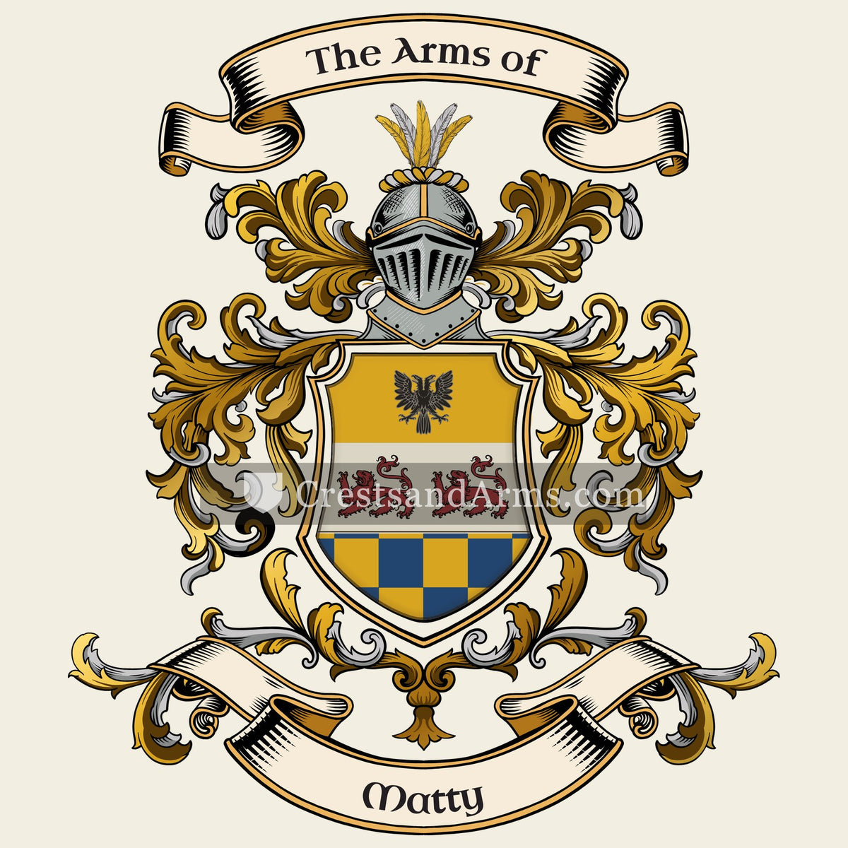 The Matty coat of arms, drawn from the recorded blazon