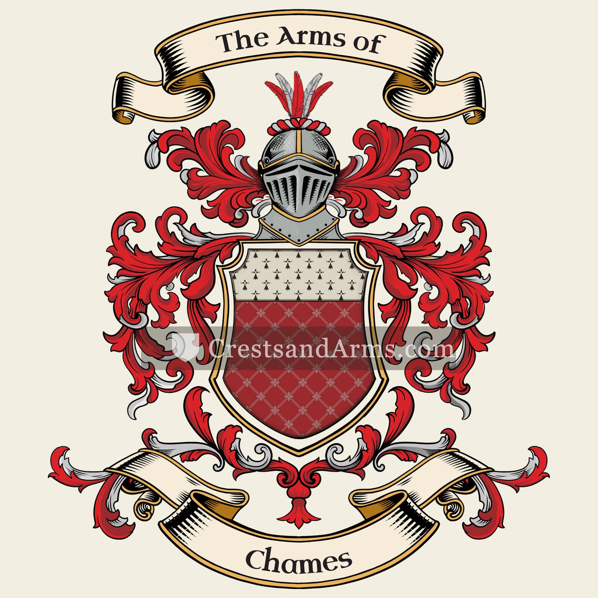 The Chames coat of arms, drawn from the recorded blazon
