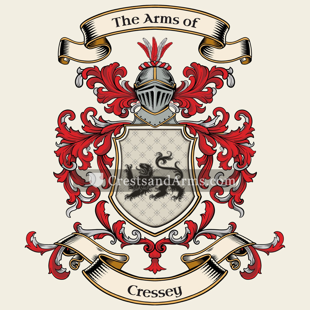 The Cressey coat of arms, drawn from the recorded blazon