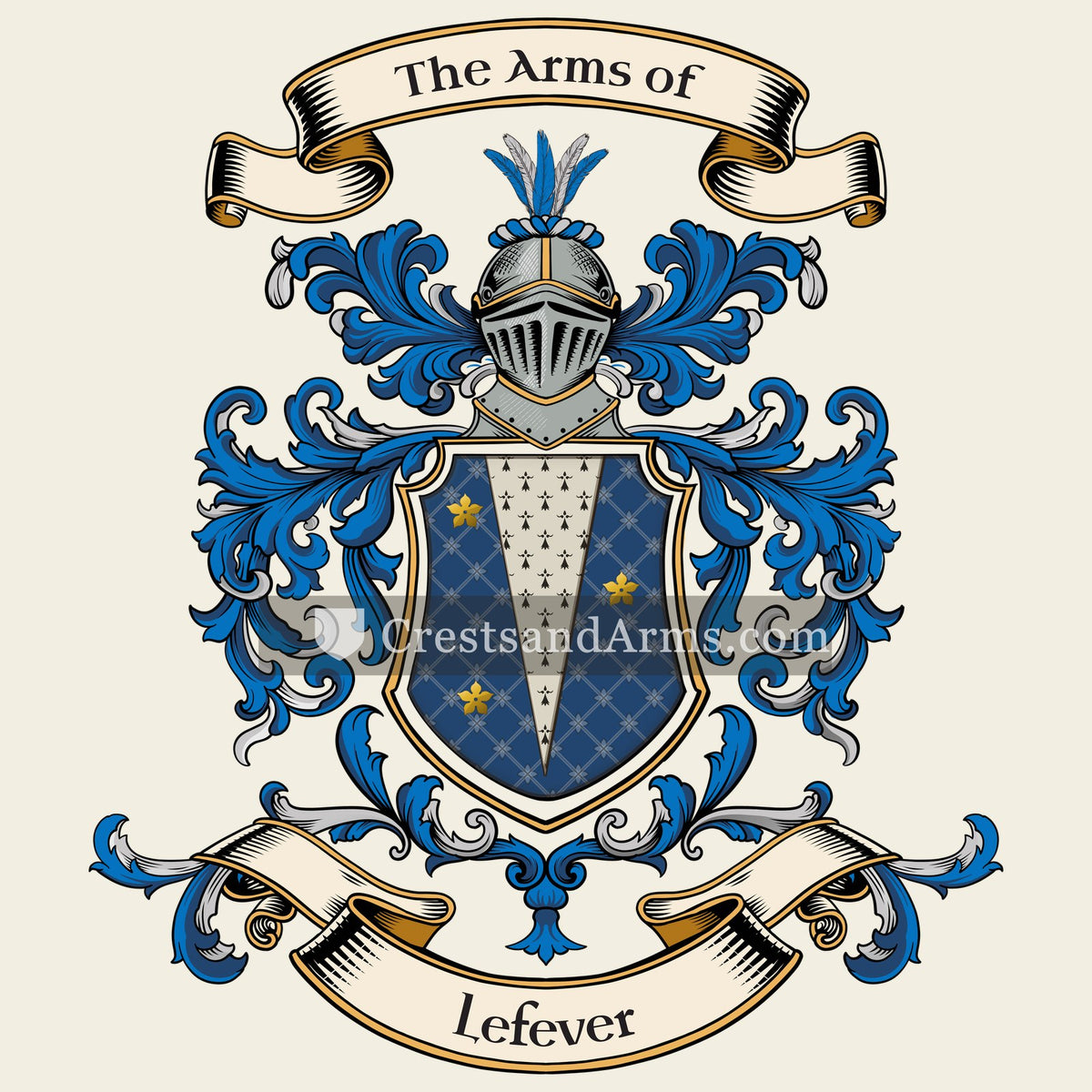 The Lefever coat of arms, drawn from the recorded blazon