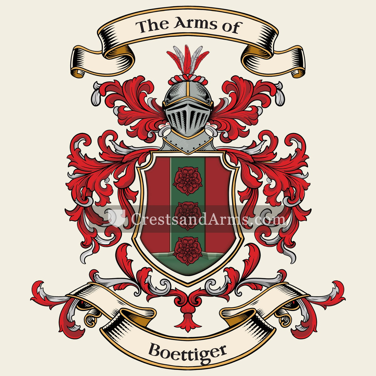 The Boettiger coat of arms, drawn from the recorded blazon