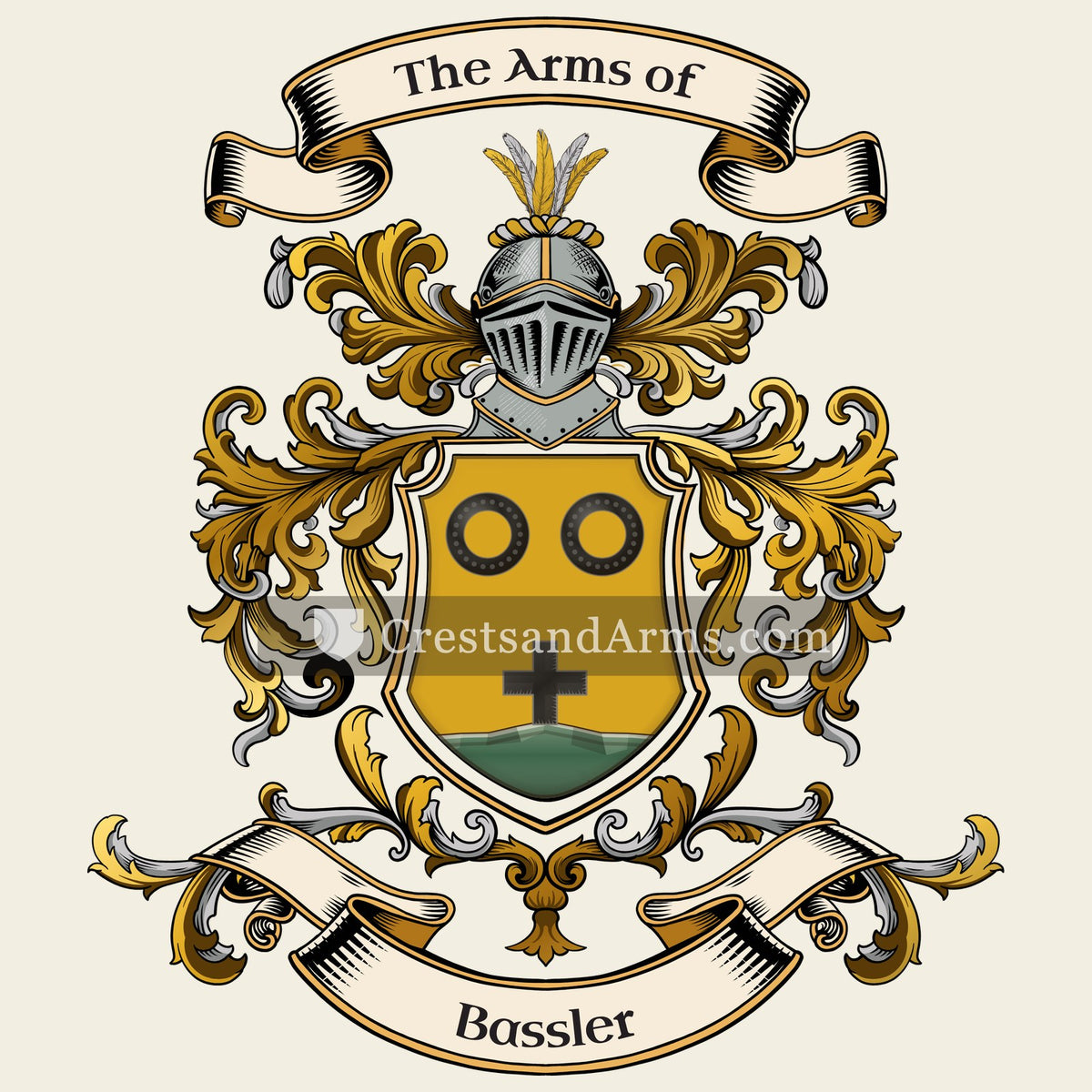 The Bassler coat of arms, drawn from the recorded blazon
