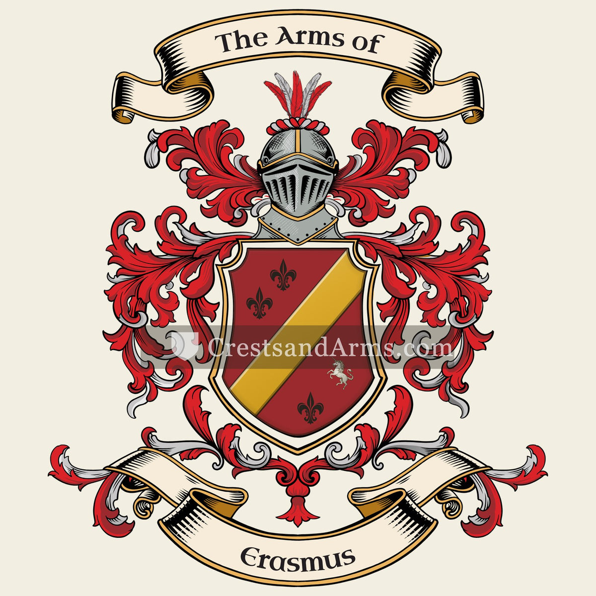 The Erasmus coat of arms, drawn from the recorded blazon