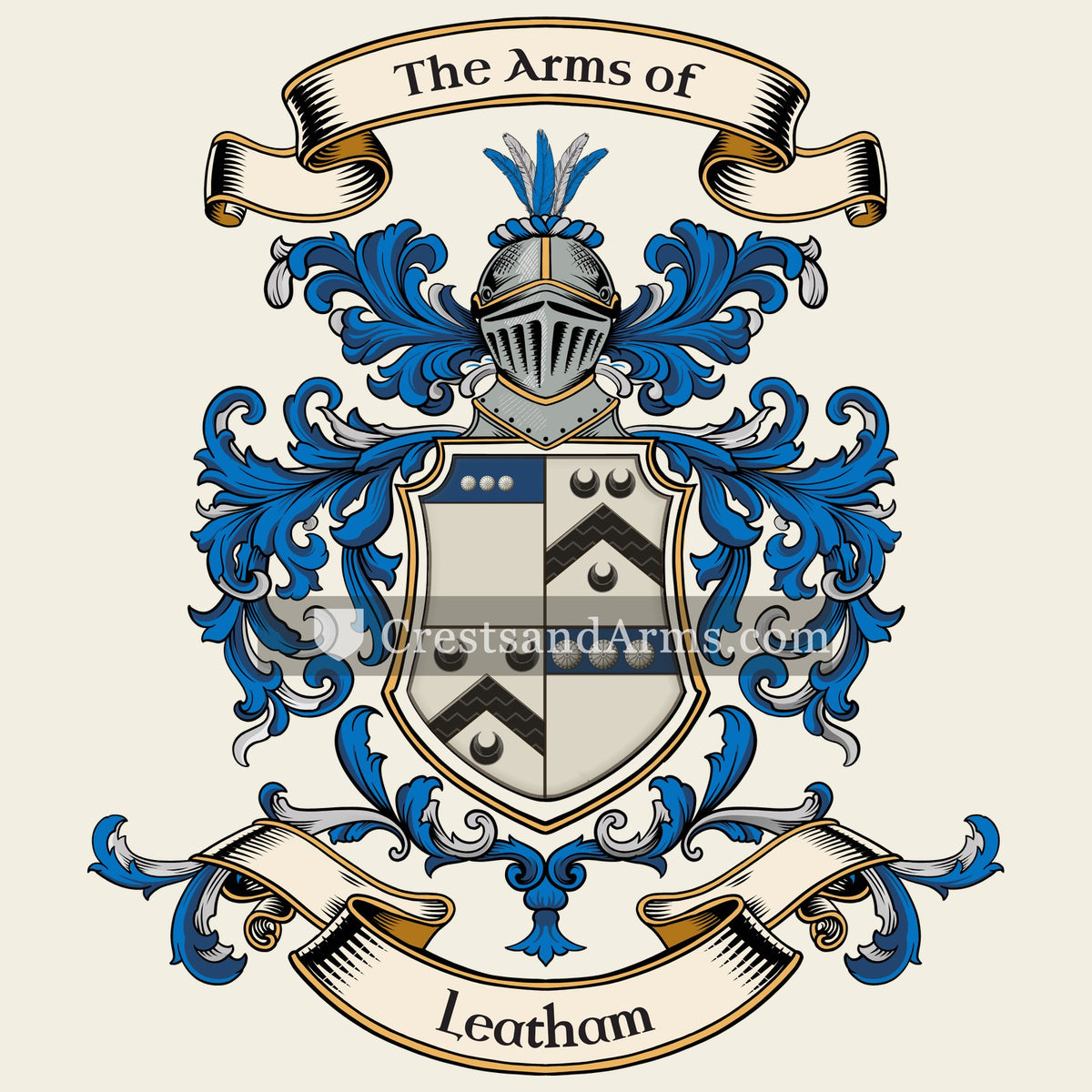 The Leatham coat of arms, drawn from the recorded blazon