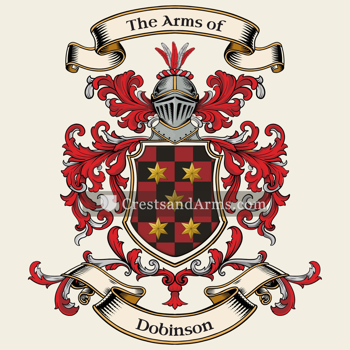 The Dobinson coat of arms, drawn from the recorded blazon