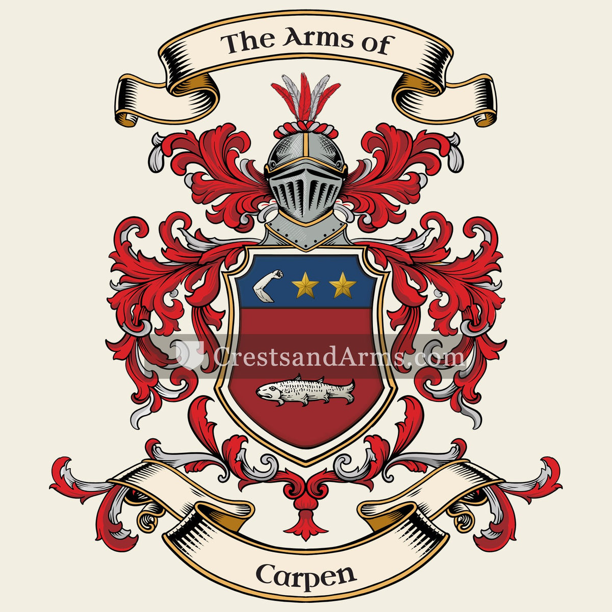 The Carpen coat of arms, drawn from the recorded blazon