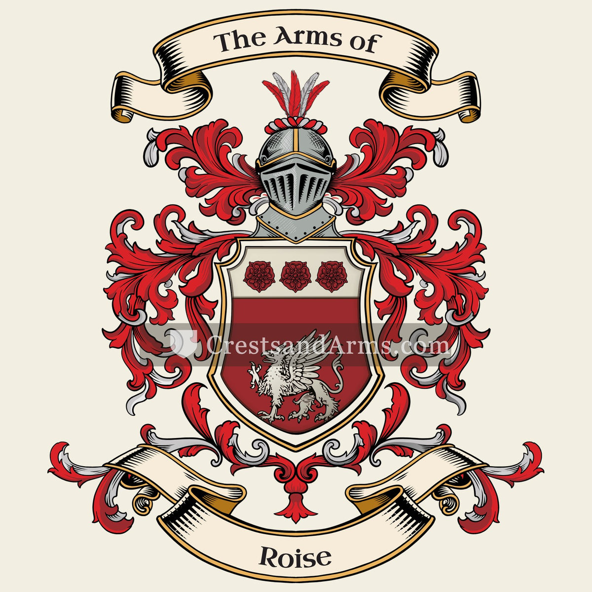 The Roise coat of arms, drawn from the recorded blazon