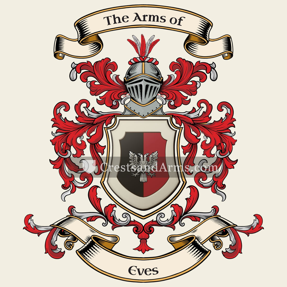 The Eves coat of arms, drawn from the recorded blazon