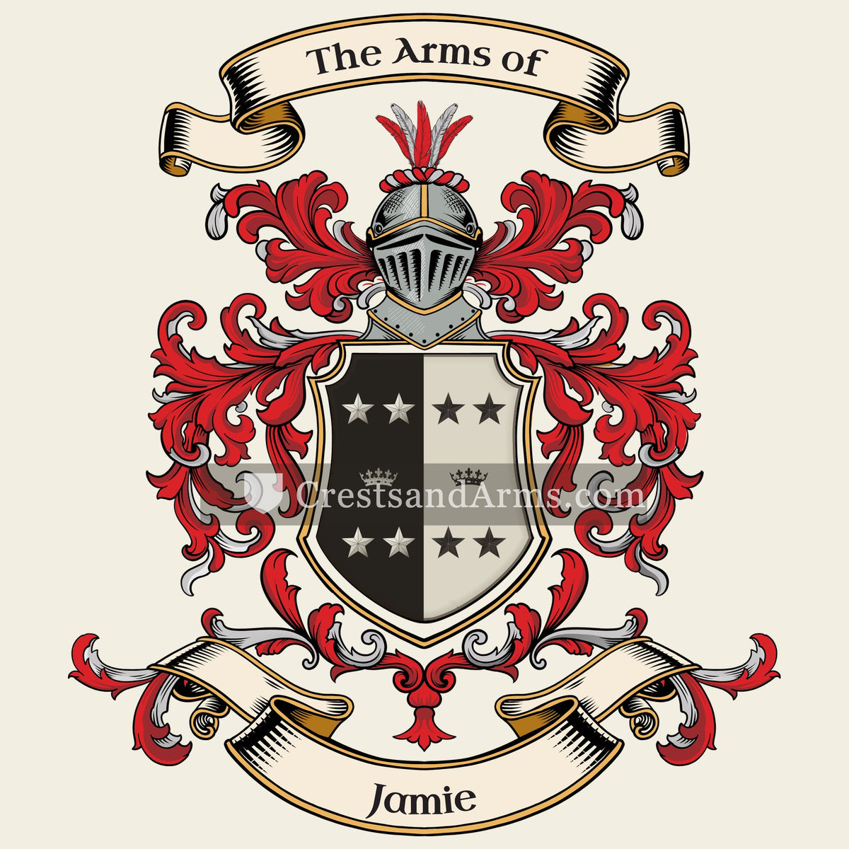 The Jamie coat of arms, drawn from the recorded blazon