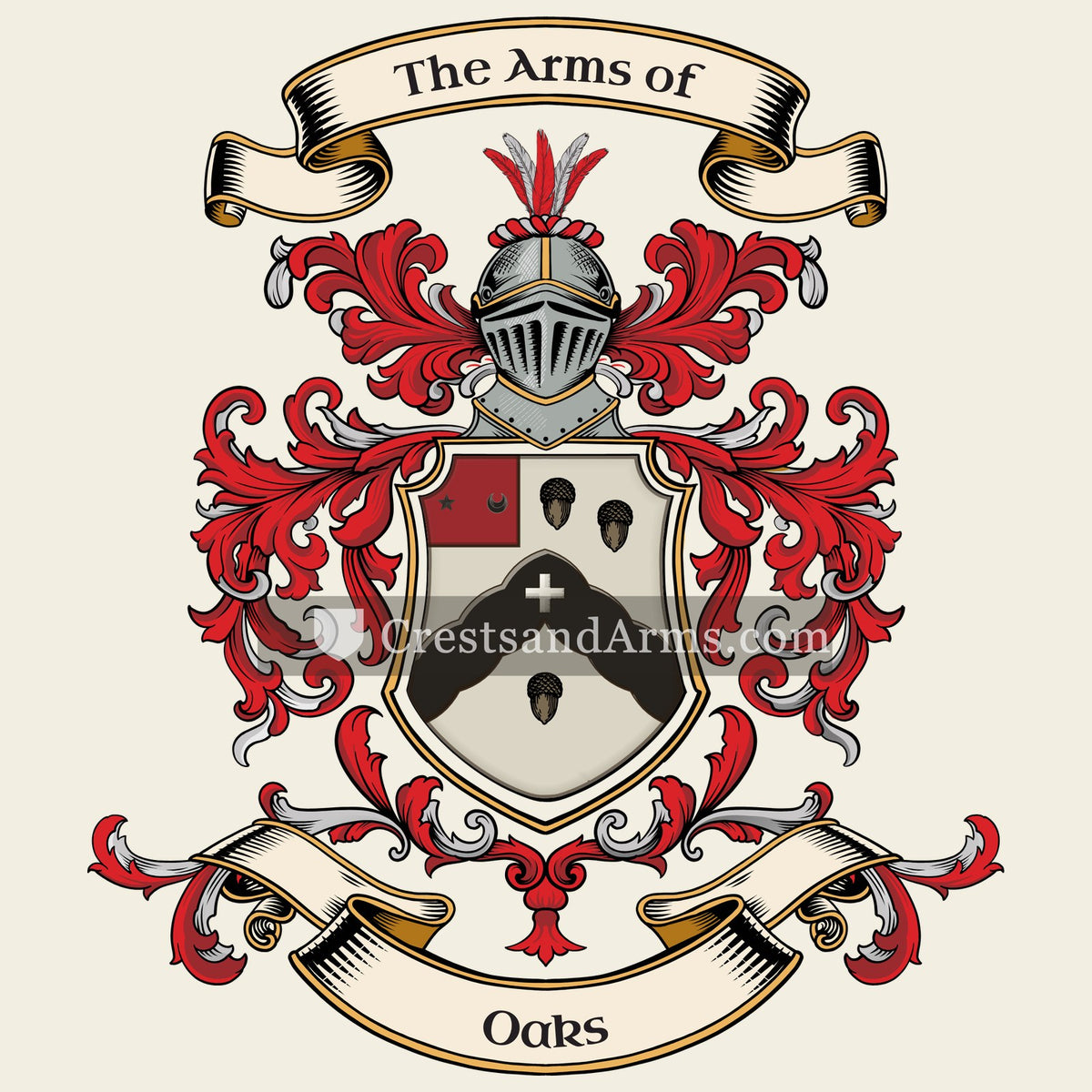 The Oaks coat of arms, drawn from the recorded blazon